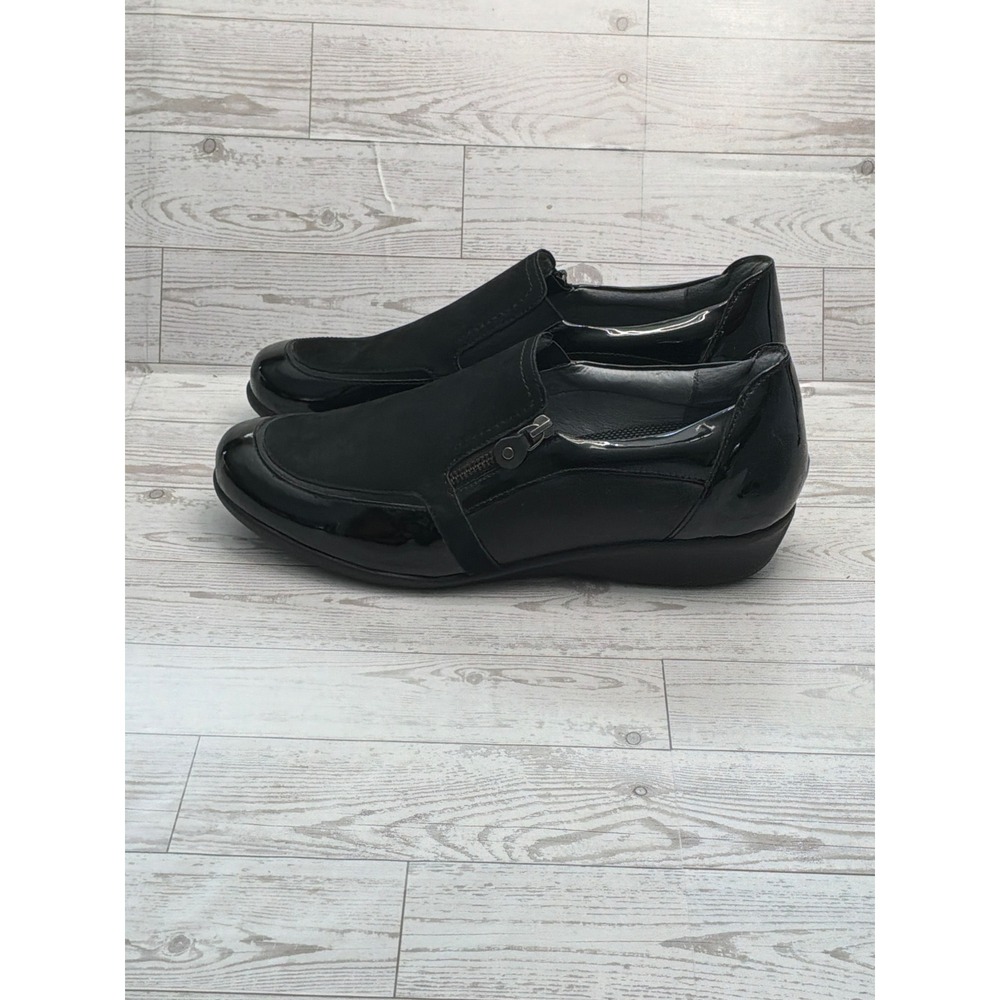 Drew Padua Womens 13 M Black Leather Patent Toe Slip On Comfort Loafers